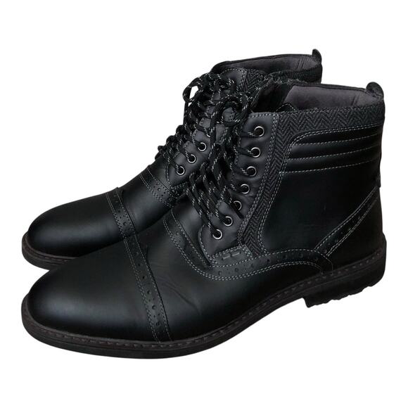 ARKBIRD Mens Size 12 Black Leather Lace Up Side Zip Chelsea Boots Shoes - Picture 1 of 9